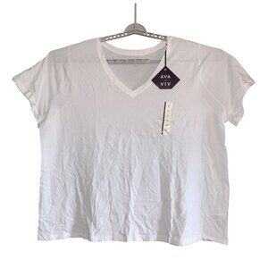 Ava & Viv Womens Plus Size White V-Neck Basic Tee Soft Cotton Casual Top